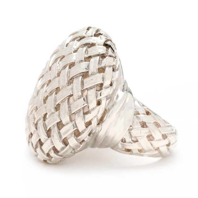Early 21st Century Slane Large Oval Basketweave Ring, Sterling Silver, Ring Size 7 For Sale - Image 5 of 7