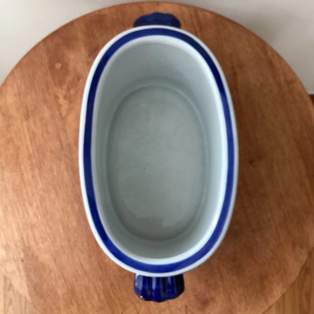 Chinese Vintage Chinoiseries Handcrafted Blue & White Footbath Planter With Handles For Sale - Image 3 of 12