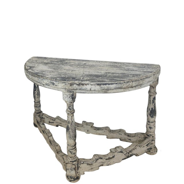 Distressed Gray and White Demi-Lune Wall Consoles, 1990s, Set of 2 For Sale - Image 4 of 9