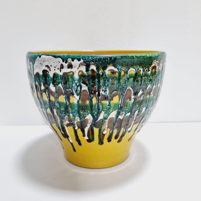 Ceramic Vintage Bohemian Ceramic Planter in Green and Lemon Yellow, 1950s For Sale - Image 7 of 11