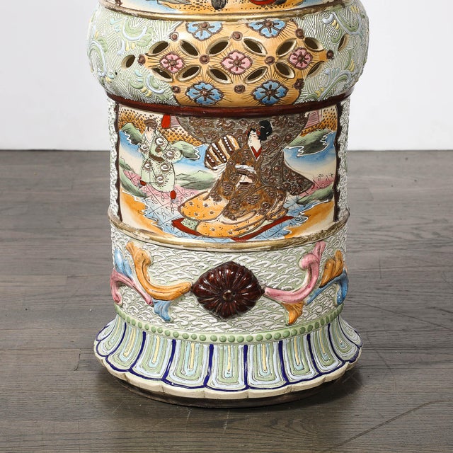 Ceramic Vintage Japanese Satsuma Bead-Design Ceramic Umbrella Stand For Sale - Image 7 of 14