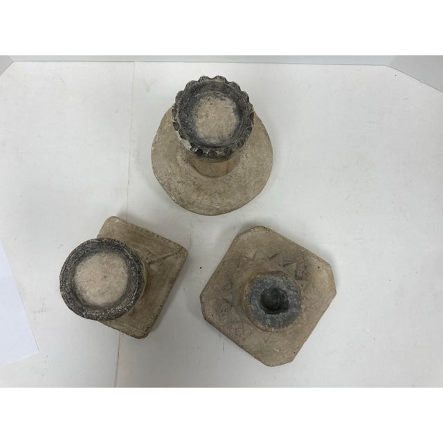 Group of Three Primitive Style Cast Stone Candle Lamps For Sale - Image 9 of 12
