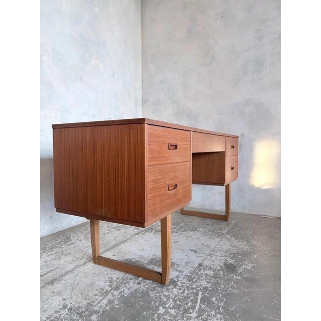 Mid-Century Teak Desk with Sleigh Legs For Sale - Image 4 of 7