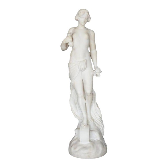Late 19th Century Italian Carrara Marble Statue of a Young Lady. For Sale