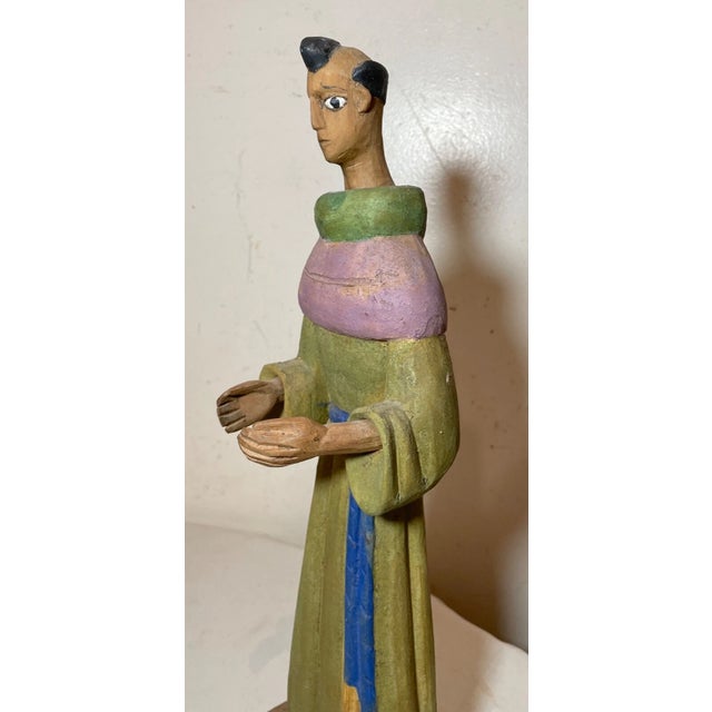 Tall Vintage Original Folk Art Hand Carved Painted Wood Religious Saint Santos For Sale - Image 4 of 14