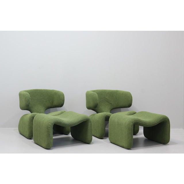 Jinn Armchairs and Ottoman by Olivier Mourgue for Airborne, 1965, Set of 4 For Sale - Image 6 of 6