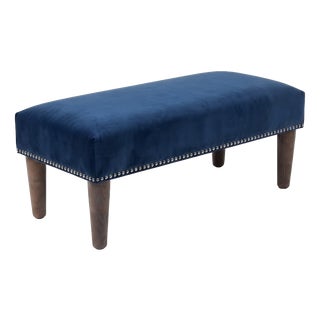 Mid-Century Hungarian Bench in Blue Velvet with Nailhead Trim For Sale