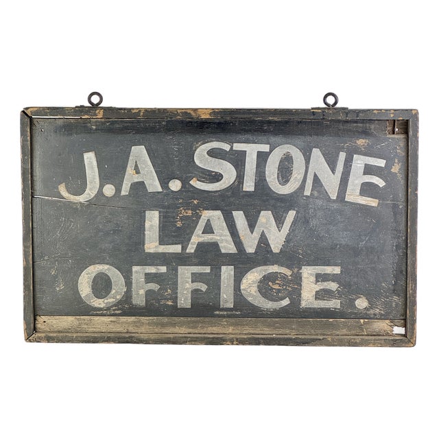 A Gorgeous Early Wood Double Sided Trade Sign Advertising "j.a. Stone Law Office" For Sale