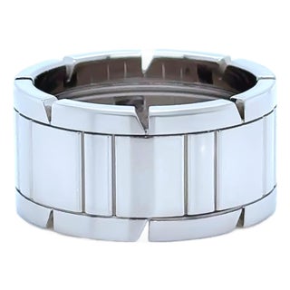 Cartier 18ct White Gold Tank Française Ring 14.81g, Size 9 For Sale