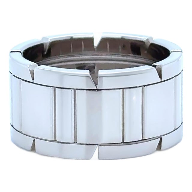 Cartier 18ct White Gold Tank Française Ring 14.81g, Size 9 For Sale