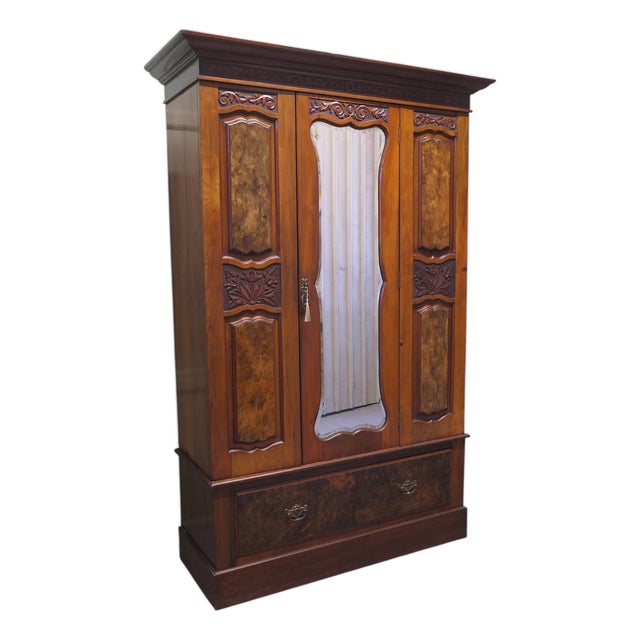 Victorian Arts & Crafts Wardrobe in Carved Walnut For Sale