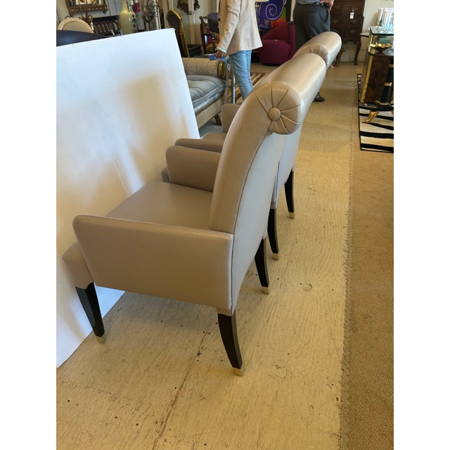 Tailored Custom Taupe Leather Club Chairs -a Pair For Sale - Image 10 of 12