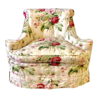 Designer Floral Down Cushioned Club Chair For Sale