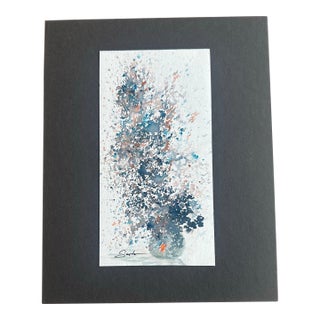 “Soft Bloom in Blue” Matted Original Watercolor Botanical by Nancy Smith For Sale