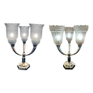 Pair of Art Deco table lamps ,signed For Sale