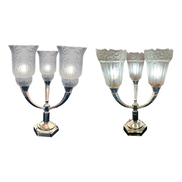 Pair of Art Deco table lamps ,signed For Sale