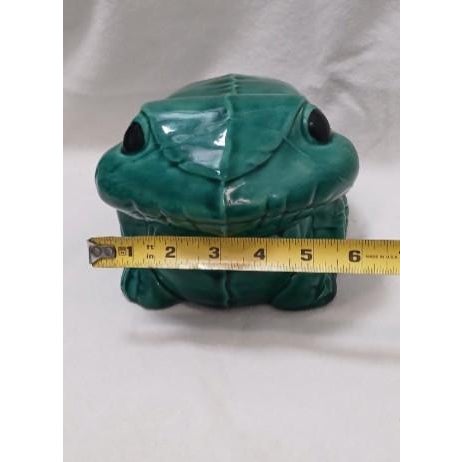 Italian 1950s Huge 9" Ceramic Green Bull Frog Garden Pond Pot Decor Whimsical For Sale - Image 16 of 18