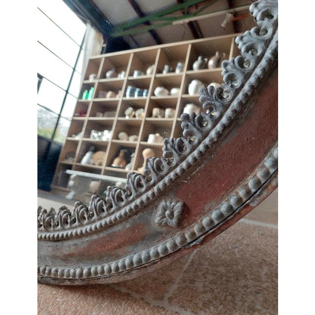 1900 - 1909 Antique Large Zinc and Tin Oval Outdoor Mirror For Sale - Image 5 of 5