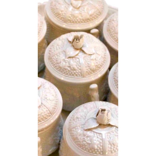 Mediterranean Vintage Italian Pot De Creme Set With Rosebud Lids & Serving Tray For Sale - Image 3 of 6