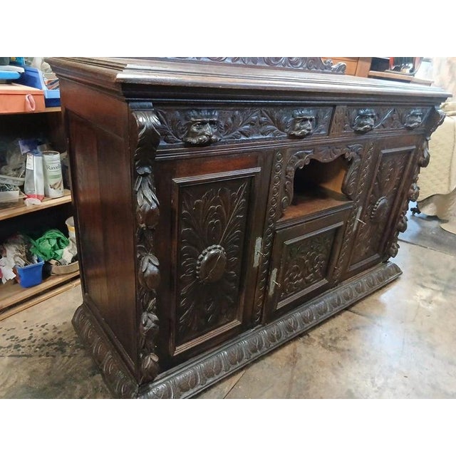 Mid-19th Century Victorian Gothic Revival Carved Oak Sideboard For Sale - Image 4 of 15