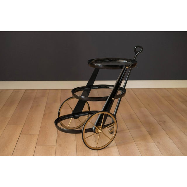 Vintage Italian Three-Tier Lacquered Black Bar Cart by Aldo Tura For Sale - Image 9 of 13