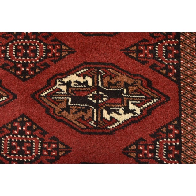 Textile Turkmen Rug 4'6'' X 6'4'' Red Wool Vintage Tribal Hand-Knotted Oriental Carpet For Sale - Image 7 of 13