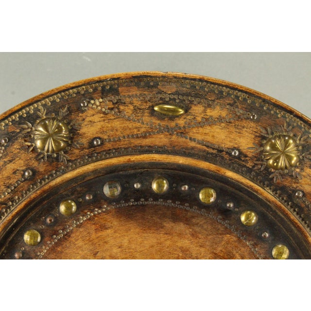 Victorian 1850's-60's Treen Turned Wood & Brass Alms Dish Platter Charger, Victorian For Sale - Image 3 of 18