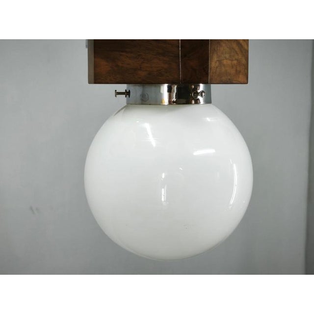 Czech Art Deco Chrome and Opaline Glass Chandelier in Walnut, 1930s For Sale - Image 15 of 17