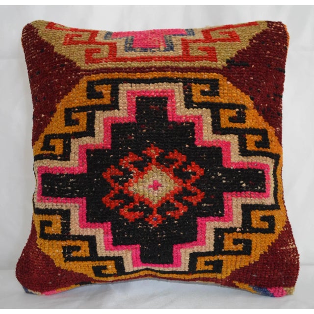 Textile 15" Vintage Hand Knotted Pillow Cover From Turkish Rug For Sale - Image 7 of 7