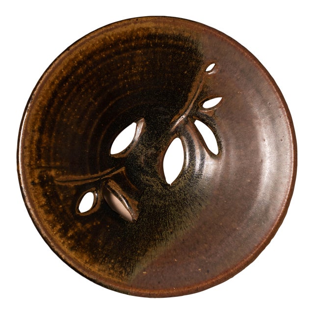 Rare Early 1960s Harrison McIntosh Vintage Pierced Olive Branch Ceramic Plate, Signed For Sale