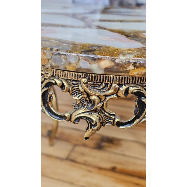 Vintage Mexican Artisan Arturo Pani Hollywood Regency Abalone, Onyx, and Gold Leaf Cocktail Table For Sale - Image 9 of 10