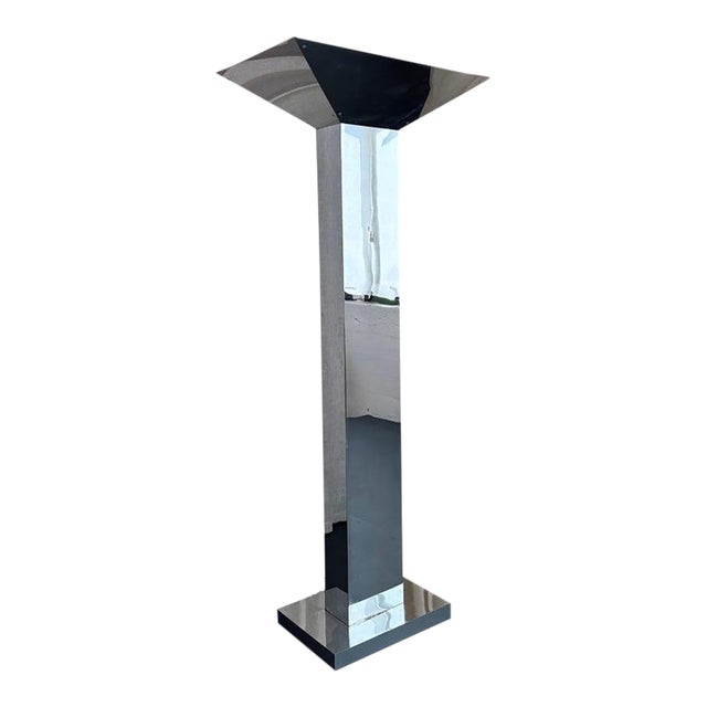 1980s Postmodern Chrome Skyscraper Torchiere Floor Lamp For Sale