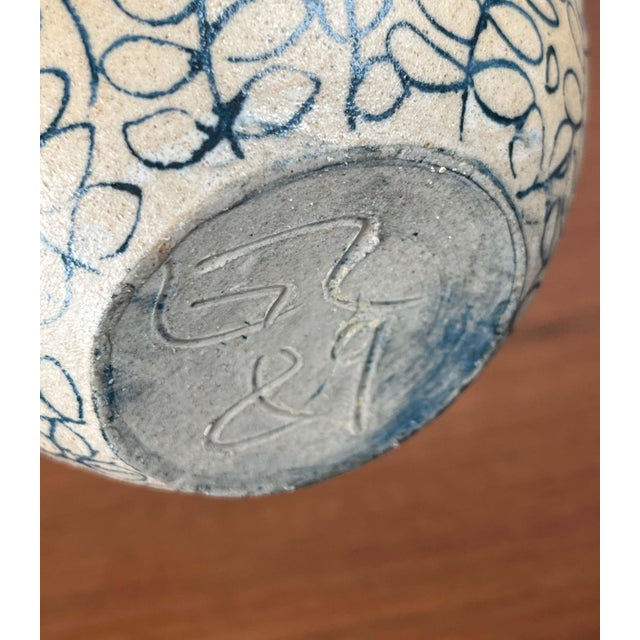 Vintage German Studio Pottery Jug Vase with Floral Pattern by Gerhard Liebenthron, 1989 For Sale - Image 18 of 18
