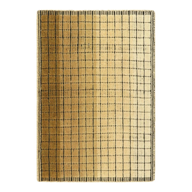 Rug & Kilim’s Gradient Rug in Creamy Beige-Brown Ombre Grid and High-Low Texture For Sale