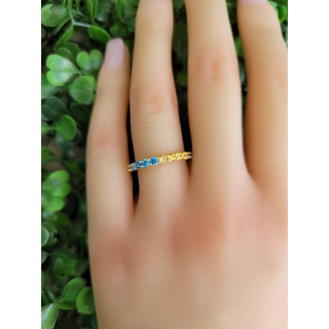 2.5 mm lab Topazs, Sapphires Full Eternity Ring Band. Yellow, Blue gems 14k gold ring. Eternity Wedding Band. Eternity...