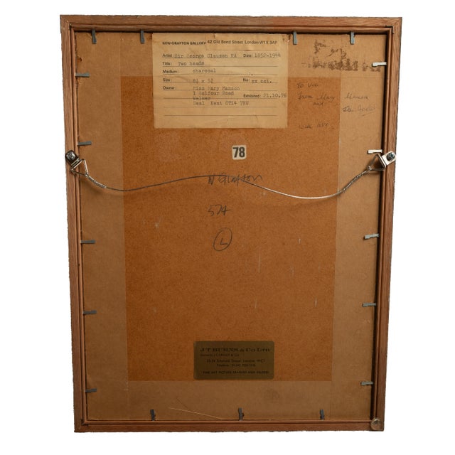 Antique English Impressionist Charcoal Pencil Drawing Portrait Study Two Heads by Sir George Clausen r.a. Circa 1905 For Sale - Image 12 of 12