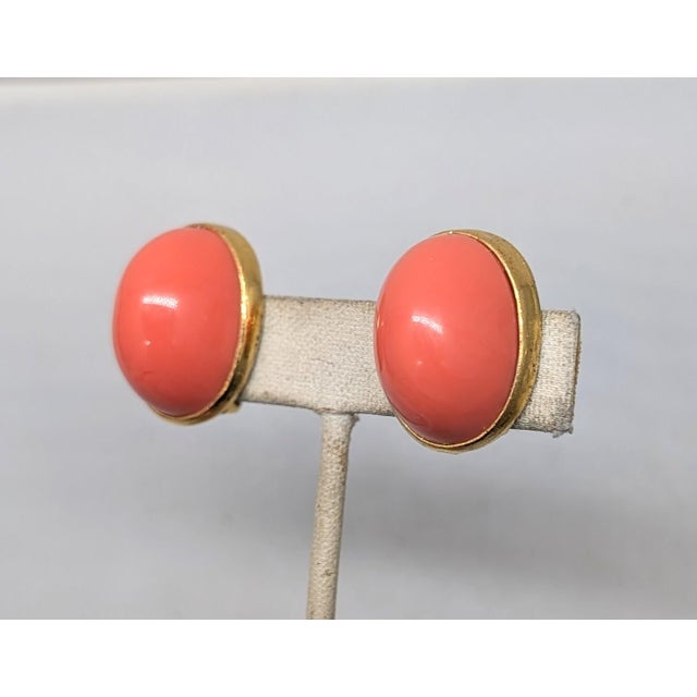 Vintage Signed Alexis Kirk Cabochon Faux-Coral Clip Earrings-2 Pieces For Sale - Image 4 of 10