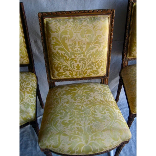 This lovely set of four chairs is in the most pure Louis XVI style we put style because , we have not remove the textile...