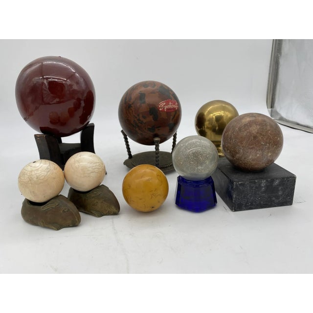 Vintage Marble, Brass, Resin, Glass Spheres With Stands Collection- 8 Pieces For Sale - Image 12 of 12