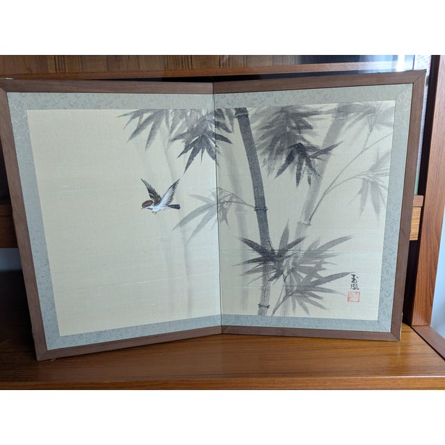 1970s Vintage Japanese 2-Panel Desktop Byōbu Folding Screen Signed Gyokufu For Sale In Atlanta - Image 6 of 10