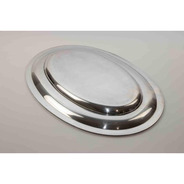 Large Modern Oval Silver-Plated Serving Tray, Italy, 1970s For Sale - Image 4 of 5