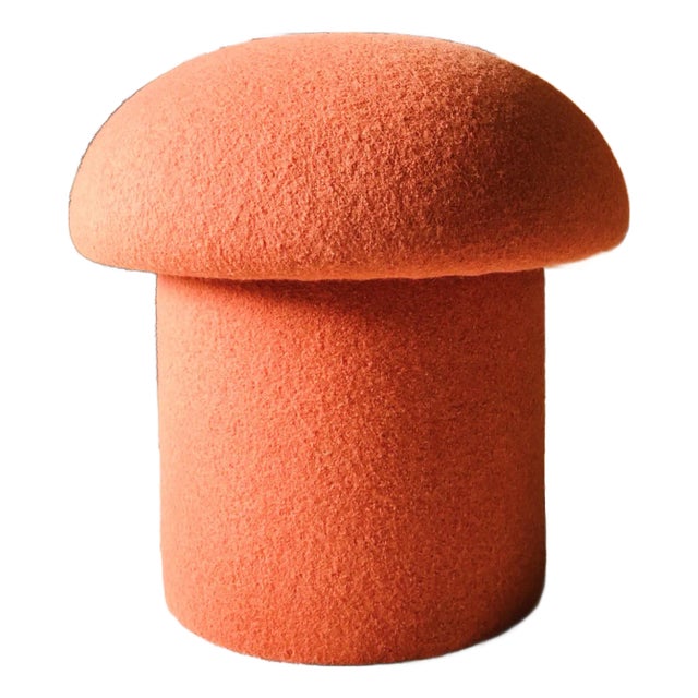 Mushroom Ottoman in Carrot Wool For Sale