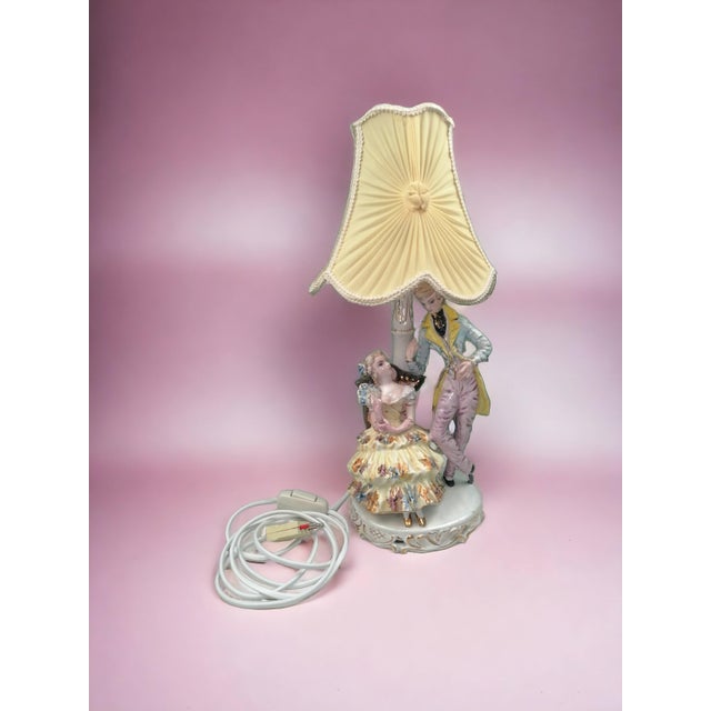 Ceramic Engaged Couple Table Lamp, 1950s, in Flawless conditions. Designed 1950 to 1959 European Plug (up to 250V).The...