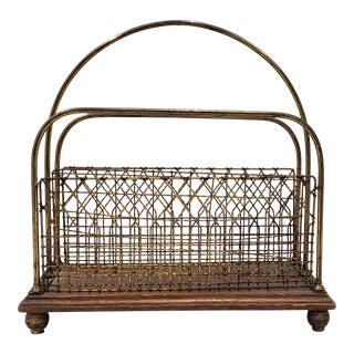 Late 19th to Early 20th Century Oak and Brass Magazine Rack For Sale