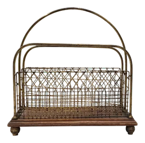 Late 19th to Early 20th Century Oak and Brass Magazine Rack