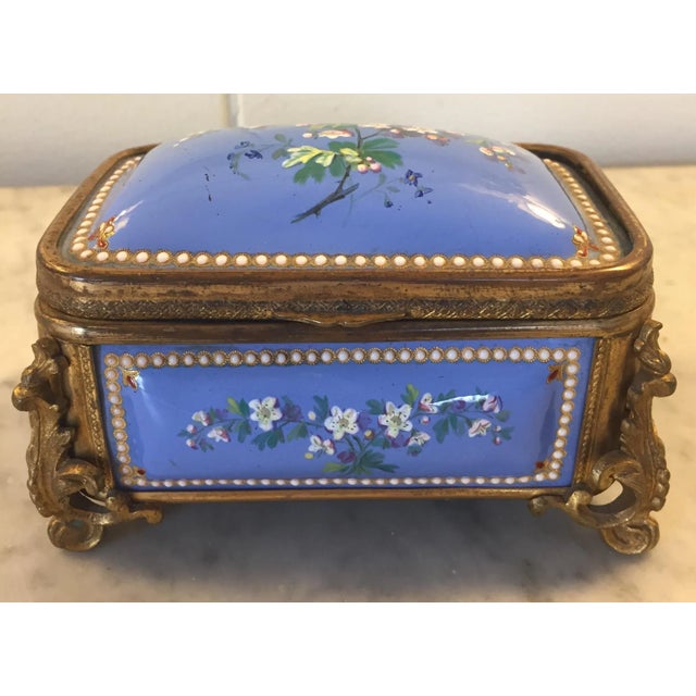 1885 Bronze Gilt and Hand Painted Enameled Cofferette For Sale - Image 6 of 12