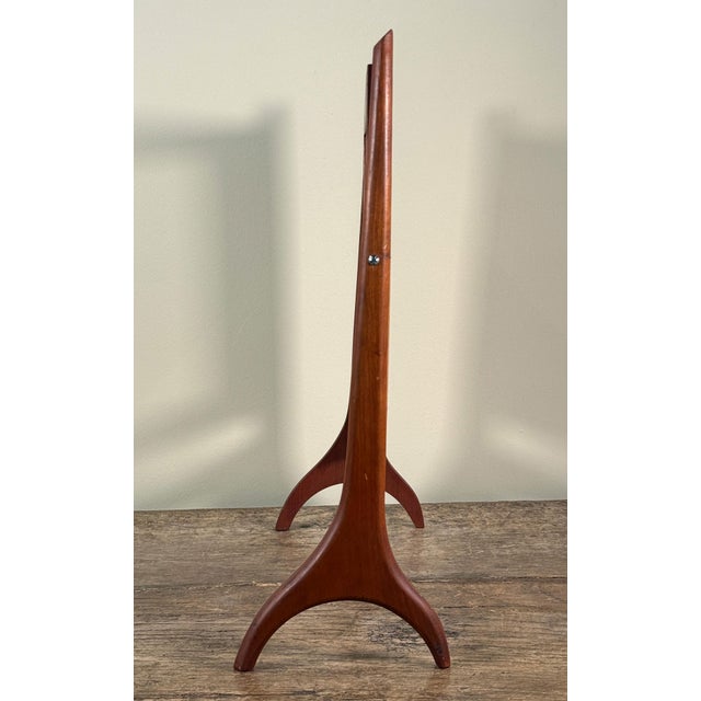 Edward Wormley Mid Century Scandinavian Modern Teak Vanity Mirror With Sculptural Stand For Sale - Image 4 of 12