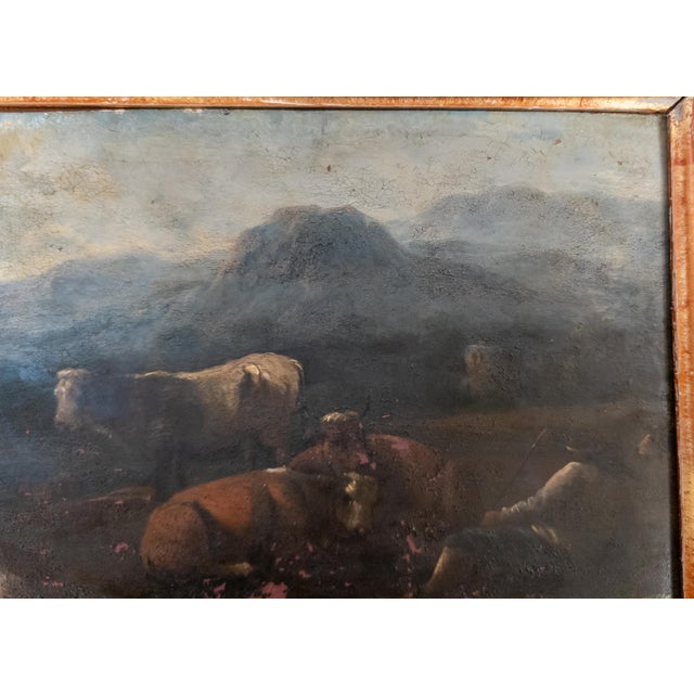 19th Century Grand Tour Old Master Landscape Oil on Copper Painting of Cows and Sheep With Shepherd For Sale - Image 9 of 18