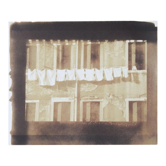 Vintage Cyanotype Architectural Old Building Laundry Photograph For Sale