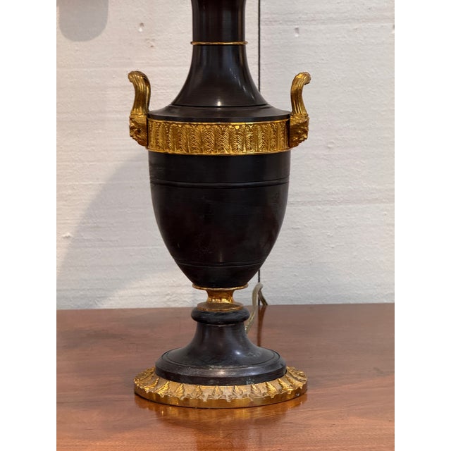 Pair of Empire Style Patinated Bronze Urn Lamps For Sale - Image 6 of 14